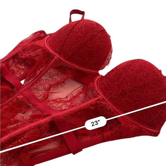 VICTORIA’S SECRET Red Lace Corset Negligée intimate Bodysuit Sexy Size MEDIUM - Picture 6 of 8